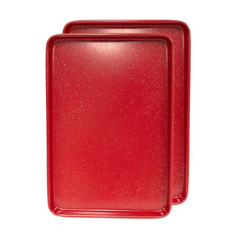 casaWare 2pc Ultimate Commercial Weight 15 x 10 x 1-Inch Cookie Sheet Set (Red Granite) - Image 2